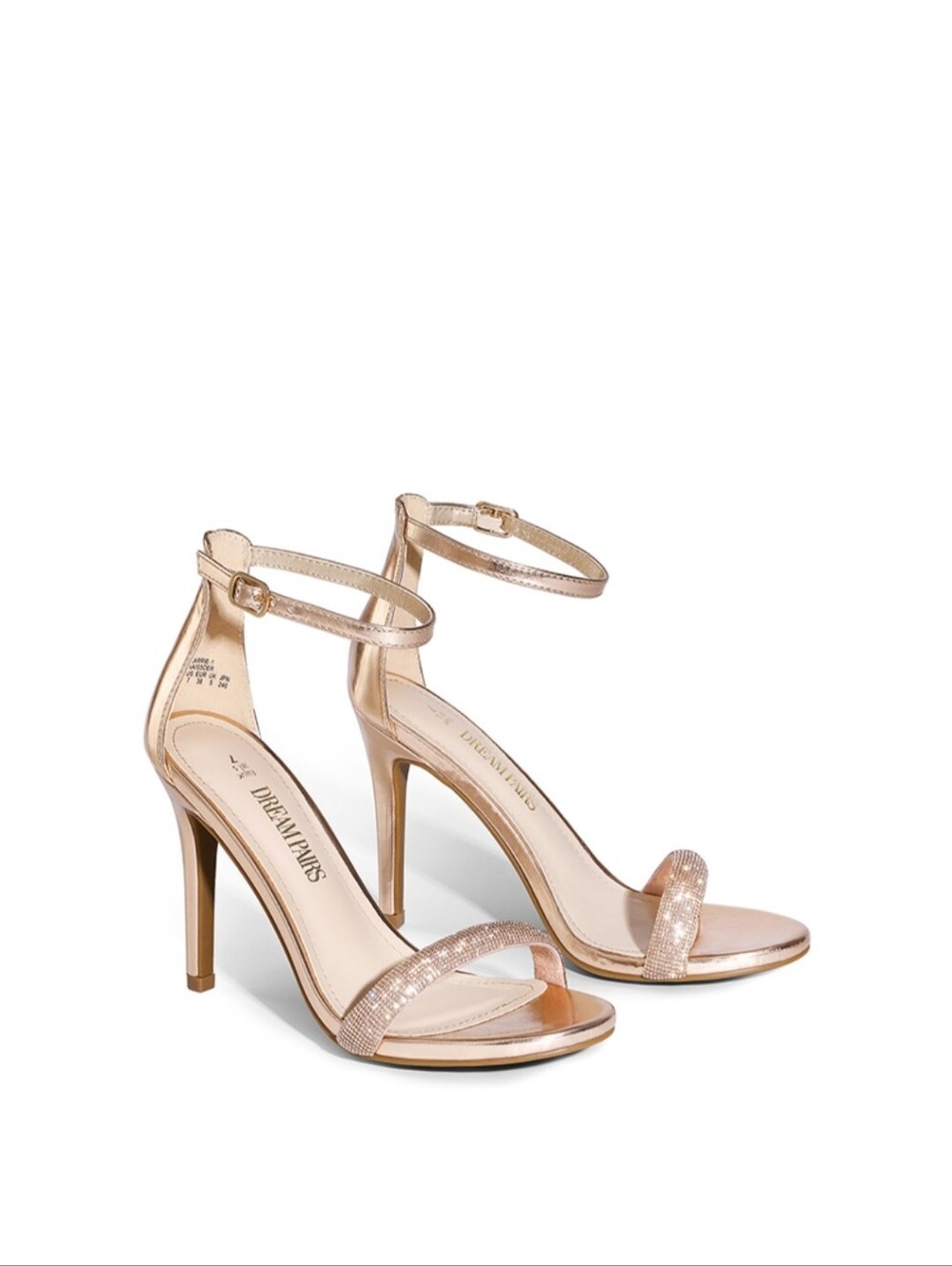 DREAM PAIRS Rhinestone Strap High Stiletto Heel Sandals Champagne Size 11